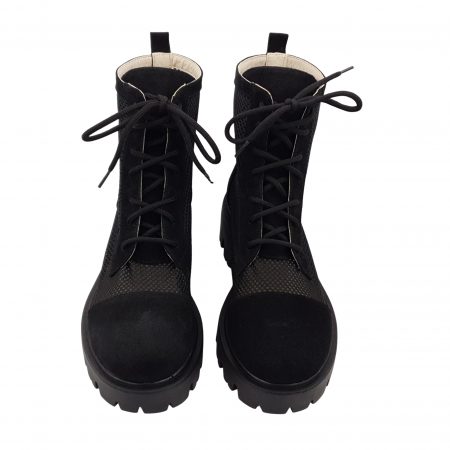 Ghete damă casual, piele naturală velur, plasă, talpă ușoară, crampoane mari, negru [2]