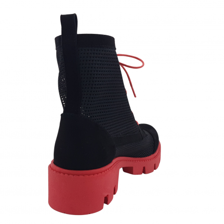 Ghete damă casual, piele naturală velur, plasă, talpă ușoară roșie, crampoane, negru [1]