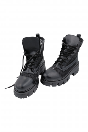 Ghete damă, piele naturală box, plasă, talpă ușoară, crampoane mari, negru [2]