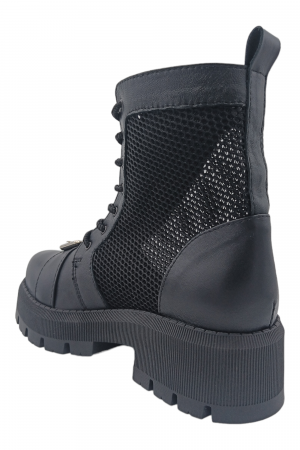 Ghete damă, piele naturală, plasă, talpă cu striați, ornament cataramă, negru, Sandali [1]