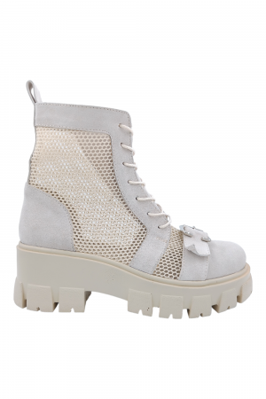Ghete damă, piele naturală velur, plasă, talpă cu striati, ornament cataramă, bej, Sandali [1]