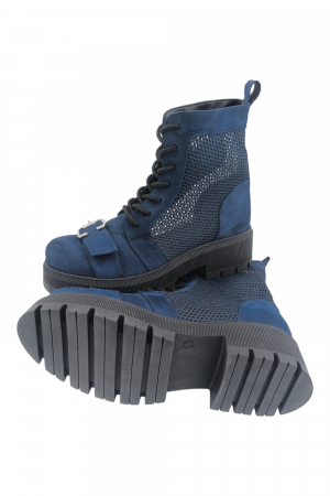 Ghete damă, piele naturală velur, plasă, talpă cu striați, ornament cataramă, bleumarin, Sandali [5]