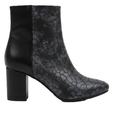 Botine cu toc gros - Botine damă piele – Dark Mosaic, vârf ascuțit