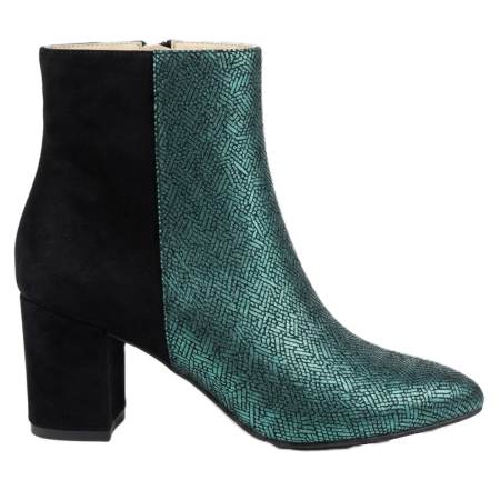 Botine cu toc gros - Botine damă piele – Emerald Metallic, vârf ascuțit