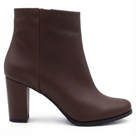 Botine cu toc gros - Botine damă piele naturală maro cognac