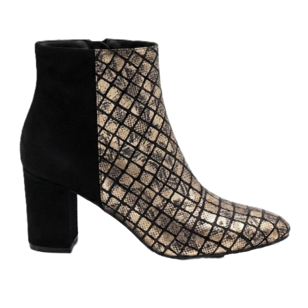 Botine cu toc gros - Botine damă piele – Python Golden, vârf ascuțit
