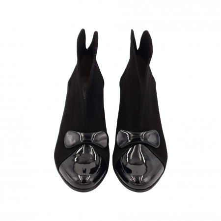 Botine damă elegante, piele naturală întoarsă, piele lăcuit, toc mediu gros, negru. [2]