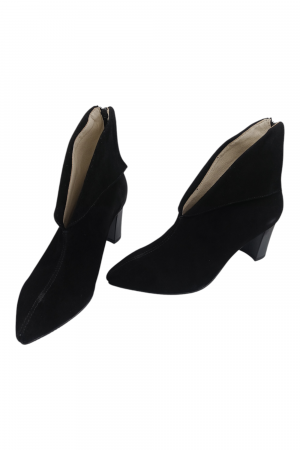 Botine damă elegante, piele întoarsă, vârf ascuțit, cu fermoar in spate, negru [4]