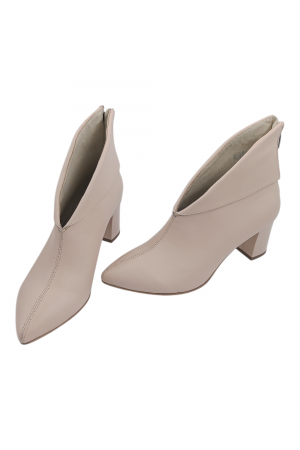 Botine damă elegante, piele naturala box, vârf ascuțit, cu fermoar in spate, bej [4]