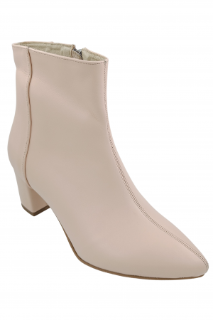 Botine damă eleganți, piele naturală, vârf ascuțit, toc gros îmbrăcat, bej. [1]