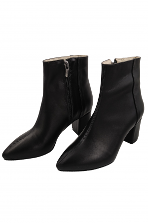 Botine damă eleganți, piele naturală, vârf ascuțit, toc gros îmbrăcat, negru. [3]