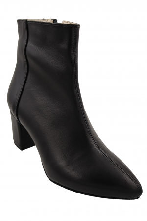 Botine damă eleganți, piele naturală, vârf ascuțit, toc gros îmbrăcat, negru. [1]