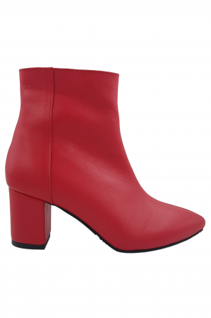 Botine cu toc gros - Botine damă eleganți, piele naturală, vârf ascuțit, toc gros îmbrăcat, roșu.