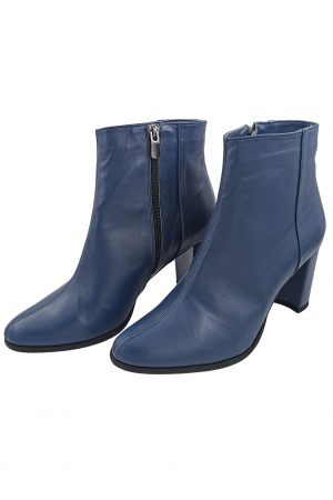 Botine damă eleganți, piele naturală, vârf migdalat, toc gros, albastru. [3]