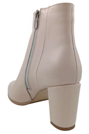 Botine damă eleganți, piele naturală, vârf migdalat, toc gros, bej [2]