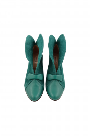 Botine damă eleganți, piele naturală întoarsă, piele box, toc cui, verde. [3]
