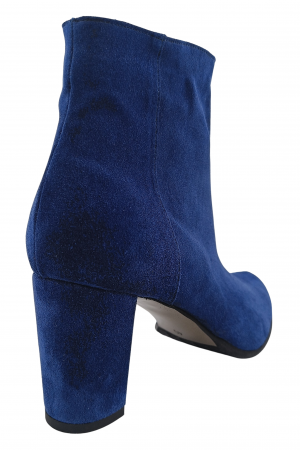 Botine damă eleganți, piele naturală, vârf migdalat, toc gros îmbrăcat, albastru. [2]
