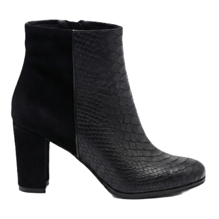 Botine cu toc gros - botine dama piele naturala black scales piele intoarsa neagra toc bloc