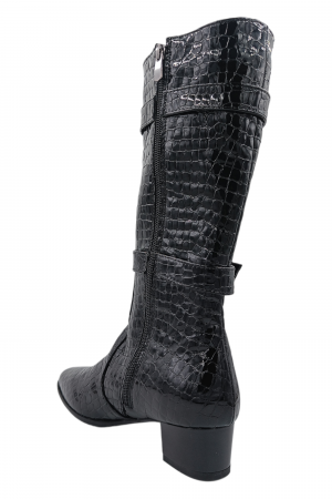 Cizme dama eleganti, piele naturala, elastic, catarama, fermoar, negru lacuit, Sandali [2]