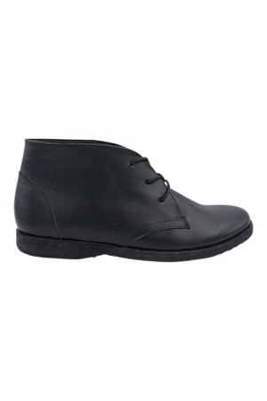 Ghete damă - Ghete casual unisex - piele naturală box, șireturi, talpă ușoară, negru