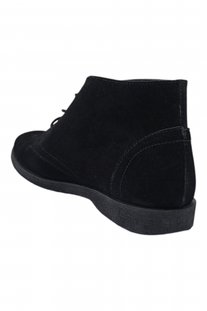 Ghete casual unisex - piele naturală întoarsă, șireturi, talpă ușoară, negru [2]