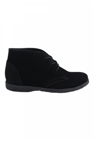 Ghete damă - Ghete casual unisex - piele naturală întoarsă, șireturi, talpă ușoară, negru
