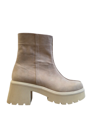 Toamna - Ghete damă bej din piele întoarsă cu cusătură decorativă