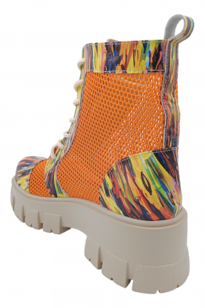 Ghete damă, piele naturală, plasă oranj, picturi colorate, 36 [2]