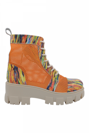 Ghete damă, piele naturală, plasă oranj, picturi colorate, 36 [0]