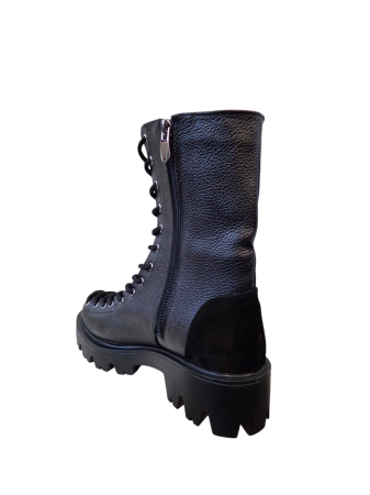 Ghete damă casual, piele naturală bizon, talpă ușoară, crampoane mari, negru [2]