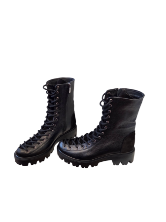 Ghete damă casual, piele naturală bizon, talpă ușoară, crampoane mari, negru [4]