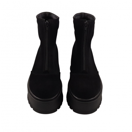 Ghete damă casual, piele naturală, fermoar, talpă înaltă, negru velur [2]