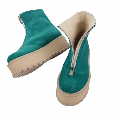 Ghete damă casual, piele naturală, fermoar, talpă înaltă, verde velur [3]