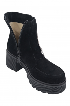 Ghete damă casual, piele naturală întoarsă, cu fermoar, talpă masivă și ușoară, negru [5]