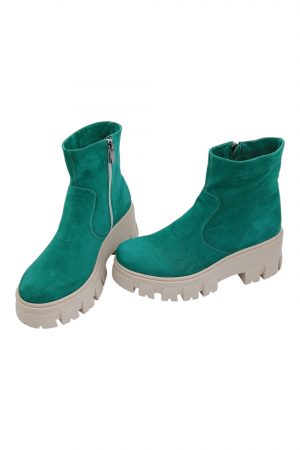 Ghete damă casual din piele întoarsă verde, talpă ușoară cu crampoane [4]