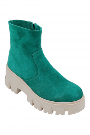 Ghete damă - Ghete damă casual din piele întoarsă verde, talpă ușoară cu crampoane