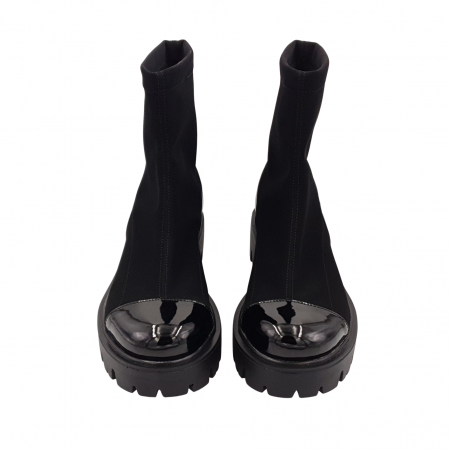 Ghete damă casual, piele naturală lăcuit, stretch (elastic), talpă ușoară, crampoane mari, negru, Sandali [2]