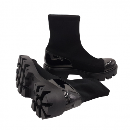 Ghete damă casual, piele naturală lăcuit, stretch (elastic), talpă ușoară, crampoane mari, negru, Sandali [3]