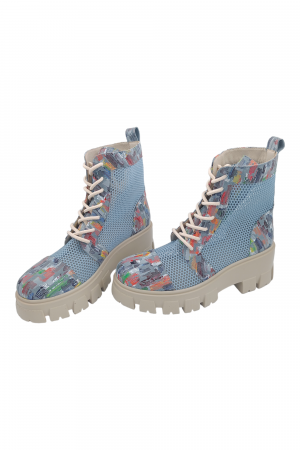 Ghete damă casual, piele naturală, plasă aquamarin, talpă ușoară, crampoane mari, bleo pictat, SANDALI [4]