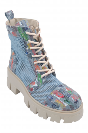 Ghete damă - Ghete damă casual, piele naturală, plasă aquamarin, talpă ușoară, crampoane mari, bleo pictat, SANDALI