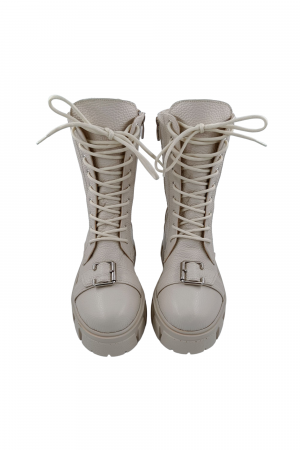 Ghete damă casual, piele naturală bizon, cataramă, bej deschis, 37 [3]