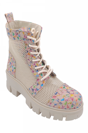 Ghete damă - Ghete damă casual, piele naturală, plasă bej, talpă ușoară, crampoane mari, roz colorat, SANDALI