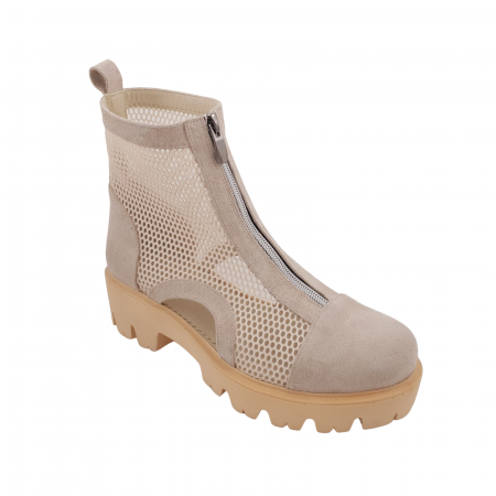 LICHIDARE STOC - Ghete damă casual, piele naturală, plasă, fermoar, bej, 34