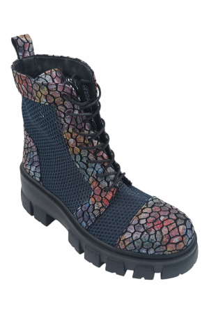 Ghete damă - Ghete damă casual, piele naturală, plasă bleumarin, talpă ușoară, crampoane mari, mozaic, SANDALI