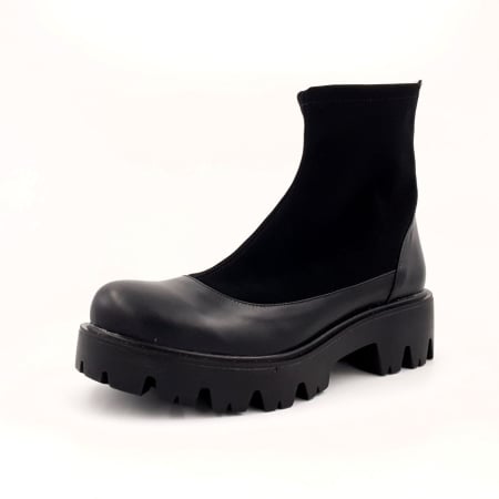 Ghete cu talpa masiva - Ghete damă piele box & stretch – slip-on cu fermoar