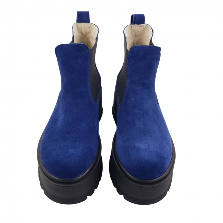 Ghete damă casual, piele naturală, talpă înaltă, bleumarin velur [2]