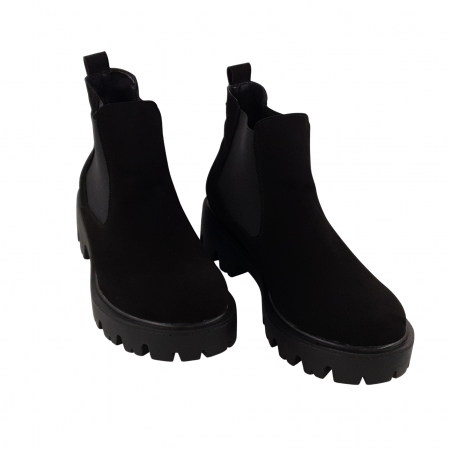 Ghete damă casual, piele naturală, talpă ușoară, crampoane mari, negru velur, Sandali [2]