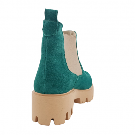 Ghete damă casual, piele naturală velur, talpă ușoară, crampoane mari, verde, Sandali [1]