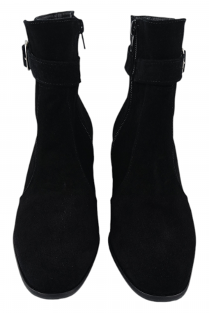 Ghete damă eleganți, piele întoarsă, cataramă, fermoar, negru [4]