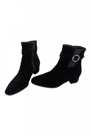Ghete damă eleganți, piele întoarsă, cataramă, fermoar, negru [3]